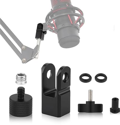 SnelShoppen - Microfoonbevestigingsadapter voor HyperX Quadcast met 3/8 Duim en 1/4 Duim Schroefadapter, Zwarte Metaal en Kunststof Microfoonclip, Inc