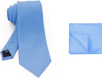Sorprese Stropdas met Pochet - Lichtblauw - 7.5cm - Micro Ribstructuur - Stropdassen - Pochette - Cadeau