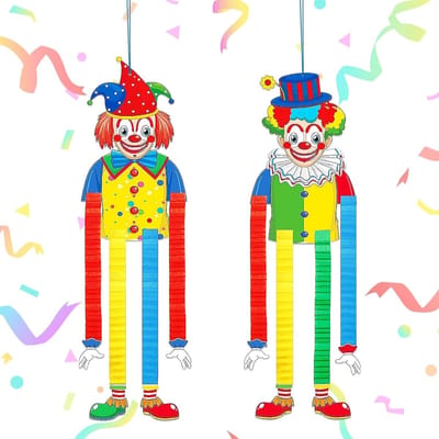 Set van 2 kleurrijke clown banners voor carnaval en feestdecoratie, ideaal voor muren, deuren en ramen