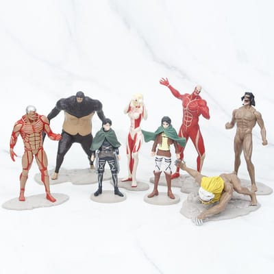 8 pièces Attaque des Titans Figurines Anime Titan Colossal Blindé Figurine d'Action en PVC Modèle de Collection Décoration de Bureau Jouet Cadeaux gray
