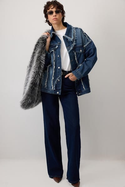 Touché Privé - Spijkerjas met franjes en vlakken - Denim - Dames