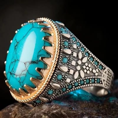 Retro Handgemaakte Turkse Zegelring Vintage Heren Oude Metalen Turkoois Zirconia Ringen Heren Bruiloft Feest Punk Motor Biker Sieraden 12 white