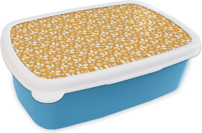 Broodtrommel Blauw - Lunchbox - Brooddoos - Patronen - Bladeren - Bloemen - 18x12x6 cm - Kinderen - Jongen