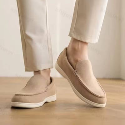Mocassins Plats pour Hommes 2025 Daim Givré Chaussures Plates Confortables Antidérapantes Mocassins de Mode Légers Tendance Chaussures Décontractées d'Extérieur 48 kaki