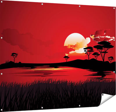 Gards Tuinposter Rode Zonsondergang in de Savanne - Abstract - 150x120 cm - Tuindoek - Tuindecoratie - Wanddecoratie buiten - Tuinschilderij
