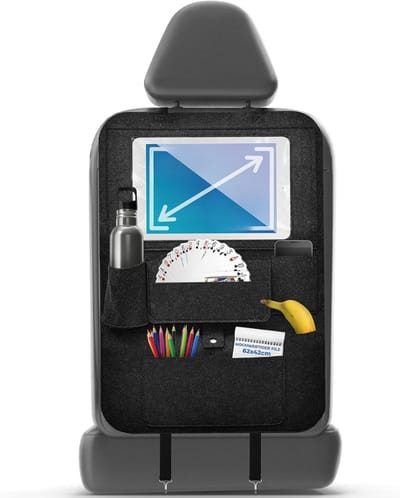 Famanu – Autoorganizer voor kinderen - met grote tablethouder en touch-functie - eenvoudige bevestiging aan elke stoel - 1 stuk - rugleuningbescherming van extra dik vilt - organizer voor opslag en bescherming