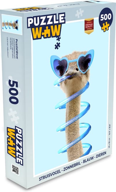 Puzzel Struisvogel - Zonnebril - Blauw - Dieren - Legpuzzel - Puzzel 500 stukjes