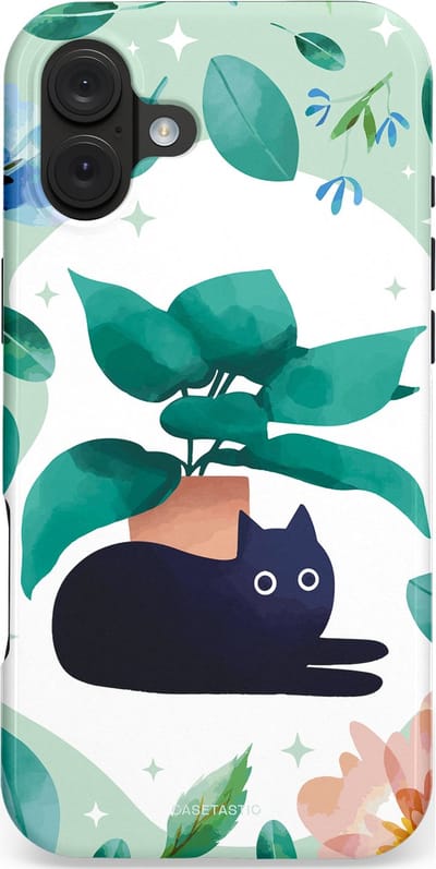 Casetastic hoesje geschikt voor Apple iPhone 16 Plus - MagSafe - Dubbellaagse bescherming - Plantenkat - Fashion Case - Lichtgrijs Turquoise Wit Mintgroen
