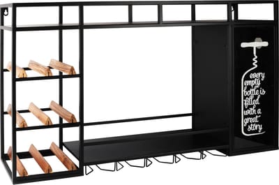 Dekoratief | Wandrek voor wijn, rechthoek, zwart, metaal, 91x20x53cm | A245557