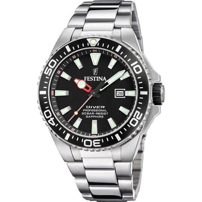 Festina F20663/3 Diver Heren Horloge Zwarte Wijzerplaat Staal