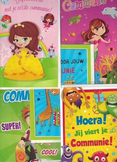 Communie - Eerste communie - set van 3 wenskaarten - jongens en meisjes - gefeliciteerd met je communie - communiekaarten