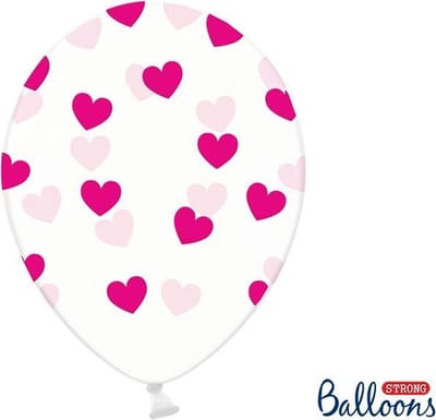 Partydeco - Ballonnen clear hartjes fuchsia 50 stuks