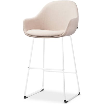 Nolon Nino-Mae Barkruk Beige - Wit Onderstel - 75 cm - Hoge Kruk - Barkruk met Rugleuning - Design - Scandinavisch - Comfortabel