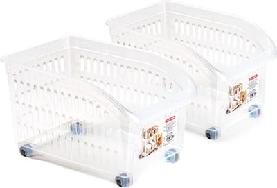 Plasticforte opberg Trolley Container - 2x - transparant - L30 x B18 x H19 cm - kunststof