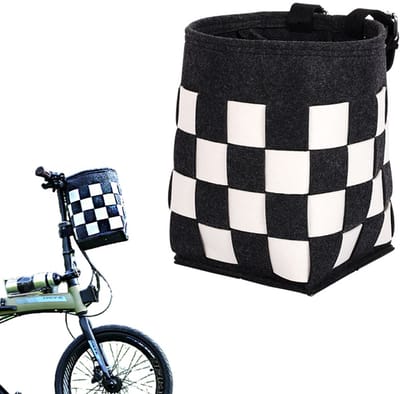 Fietsmandje voor kinderen - Fietsmandje voor op het voorwiel - Klein fietsmandje - Fietsaccessoire - 26x20x20cm - Verstelbaar - 10L - Afneembare geweven mand - Unisex - Geschikt voor fietsen en boodschappen - Zwart