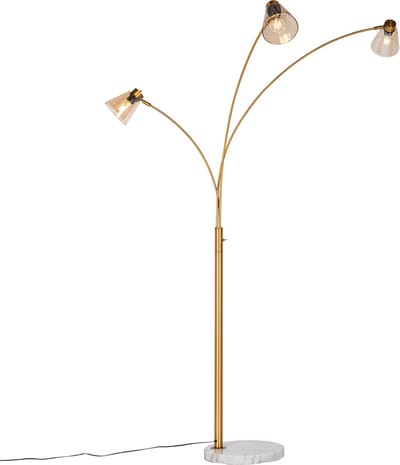 QAZQA nina - Art Deco Booglamp | Vloerlamp | Staande Lamp - 3 lichts - H 200 cm - Brons - Woonkamer | Slaapkamer | Keuken