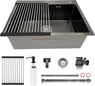 Keuken Spoelbak - Inbouw Gootsteen - Koken en Afwassen - Met Zeepdispenser - 60x45CM - Zwart Antraciet
