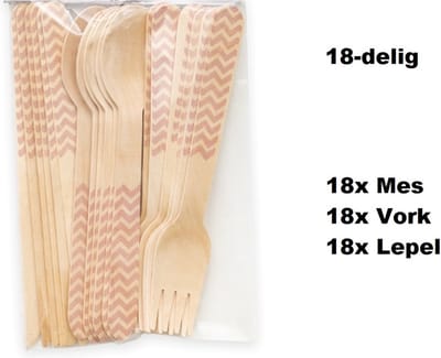 3x Bestekset wave hout 18-delig rose goud (54 stuks) - Feest festival thema party food diner