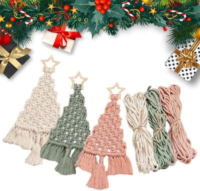Dailygoods- Macrame DIY Kit - 3 Stuks Kerstdecoratie - Katoenen Touw - Multifunctionele Hangers - Instructies Inclusief - 18 x 23 cm