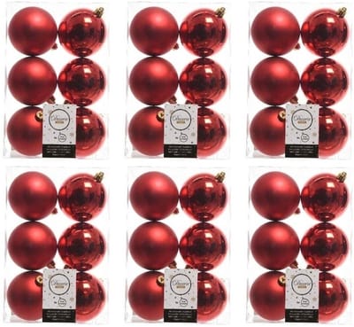 36x Kerst rode kunststof kerstballen 8 cm - Mat/glans - Onbreekbare plastic kerstballen - Kerstboomversiering kerst rood