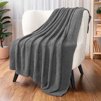 Pluche plaid deken, zachte fleece throw, super comfortabele microfiber deken voor bank en bed (grijs donker, 127 x 152 cm)