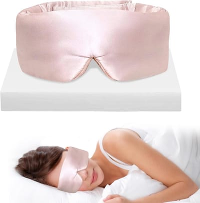 Zijde Slaapmasker 3D Zwartout Oogmasker met Verstelbare Band, Ademend en Zacht voor Reizen en Slaap, Lichtroze, Perfect voor Ontspanning en Comfort