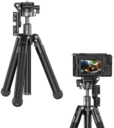 Ulanzi MT-63 Reisstatief 145 cm - Tripod & Selfiestick - in hoogte verstelbaar - voor smartphone en camera - met 2-in-1 telefoonhouder, 360° balhoofd en draagtas - Zwart