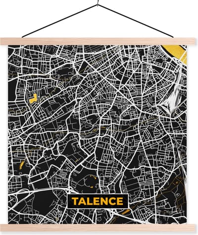 Posterhanger incl. Poster 40x40 cm - Schoolplaat - Frankrijk – Plattegrond – Talence - Stadskaart - Kaart - Textielposter - Blanke latten - Stadskaart