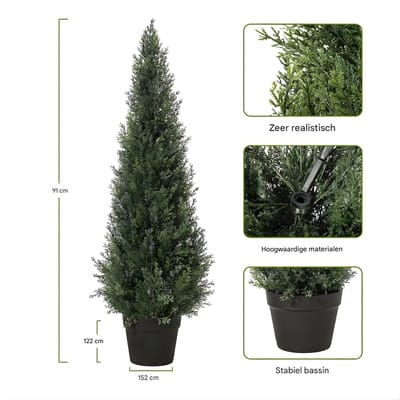 Kunstmatige Cederplant Set 2 Stuks 90cm - Hoge Kunstplant voor Binnen - Natuurlijke Groene Sierplant