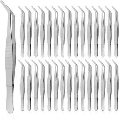 Pincet 6,2 inch lang voor knutselen en naaimachine - Set van 30 roestvrijstalen pincetten, schuin puntig