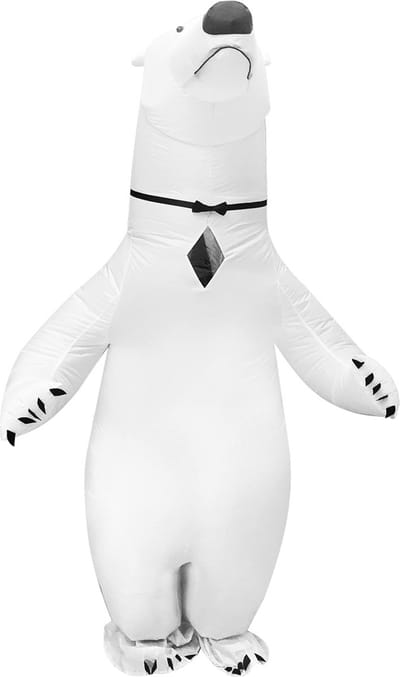 KIMU® Opblaas Kostuum IJsbeer Wit - Opblaasbaar Pak - IJsbeerenpak Mascotte Opblaaspak - Opblaasbare IJsbeer Beer Polar Noordpool Dames Heren Festival