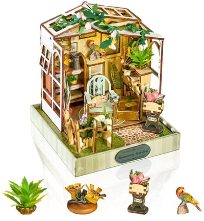 Dailygoody - Miniatuur Poppenhuis - Doe-het-zelfset - Romantische tuin - Handwerk van hout - Geschikt voor jongvolwassenen - Inclusief ledlicht