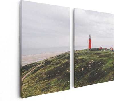 Artaza Canvas Schilderij Tweeluik Vuurtoren Texel - 80x60 - Foto Op Canvas - Canvas Print