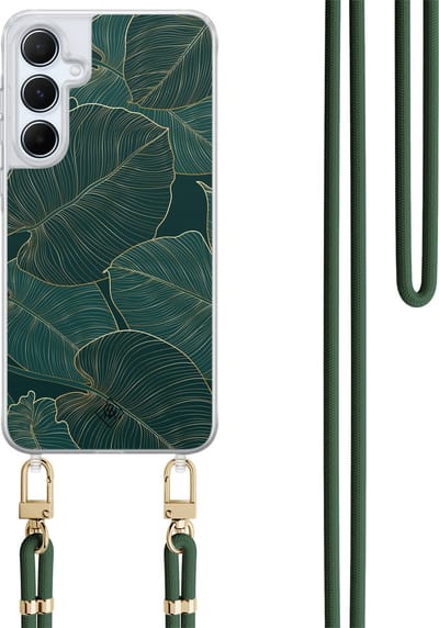 Casimoda® hoesje met koord - Geschikt voor Samsung A55 - Monstera Leaves - Afneembaar koord - TPU/polycarbonaat - Groen