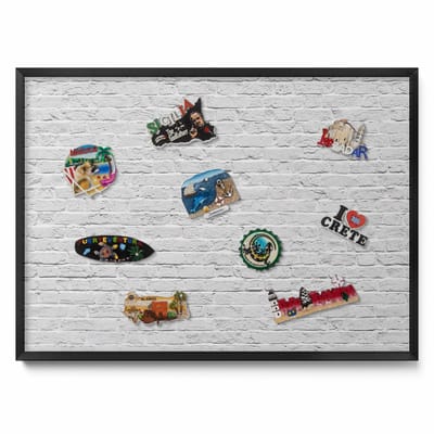 Tulup Magneetbord met Zwarte Frame - Grijs Magneetbord Met Decoratieve Patronen - 70 cm x 50 cm - Bakstenen muur lichte muur - Design Magneetbord met Frame - Magnetisch Bord Muurbevestiging - Memobord voor Keuken
