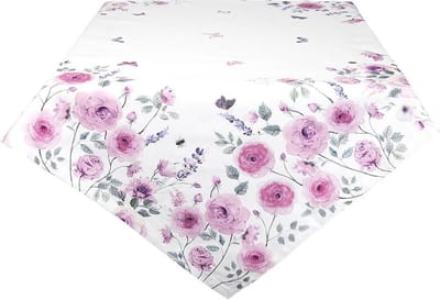 Clayre & Eef Tafelkleed 130x180 cm Wit Paars Katoen Rozen Tafellaken