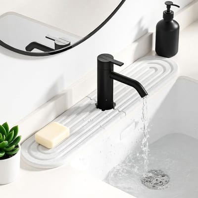 Kraan Mat voor Gootsteen, Aftropmat, Droogmat, Sneldrogende Steen, Keuken en Bad, Elliptisch, Wit, 45x10cm