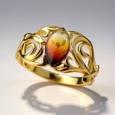 Cavill - 925 Sterling Zilveren Ring - 18K Goud Verguld - 0.5 ct Marquise Barnsteen - Elegante Damesring - Maat 18 19