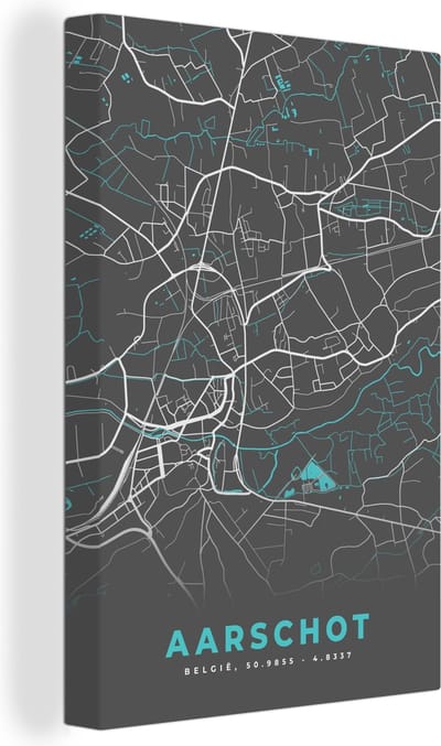 Canvas Schilderij Kaart – Plattegrond – Stadskaart – Aarschot – België - Grijs - 20x30 cm - Wanddecoratie