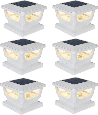 Paalverlichting op zonne-energie - Hekpaal verlichting - Buiten verlichten - Automatische aan/uit functie - Set van 6 - Wit