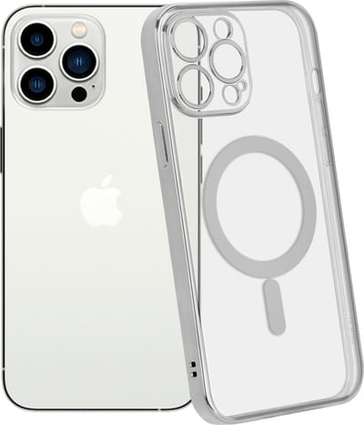 ShieldCase telefoonhoesje geschikt voor Apple iPhone 14 Pro Max hoesje transparant Magneet metal coating - zilver - Backcover case doorzichtig - Shockproof hoesje - Met oplaad ring