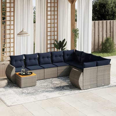 vidaXL - 10-delige - tuinbankset - met - kussens, - grijs - polyrotan