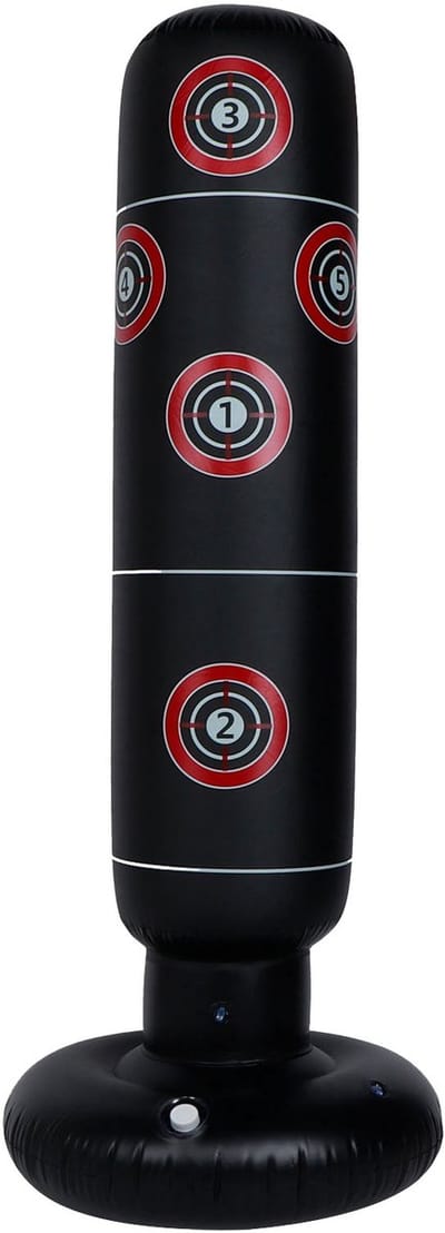 Opblaasbare Staande Bokszak (160 cm) - Ruimtebesparende Trainingset Voor Boksen En Fitness - Veilig Voor Kinderen En Beginners - Zwart Punchbag Voor Thuisgebruik - Snel Op te Blazen