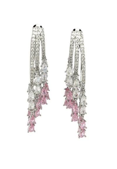 AVANT-GARDE PARIS Diva Collection Dangle Earrings - Zirconia en Rhodium Plated - 1 stuk - Roze en Zilver