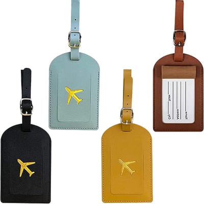 Kofferhangers met Faux Leather Adreslabel - 4 Stuks voor Reisbagage, Voorkom Verlies, 4 Kleuren, Ideaal voor Vakanties en Zakenreizen