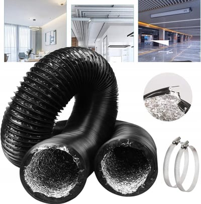 4 Inch (10cm) 16 Voet (4,9 Meter) Afvoerslang Voor Wasdroger - Flexibele Aluminium Luchtslang Voor Hvac-Ventilatie - Ventilatorfilter En Kweektent - Inclusief 2 Klemmen
