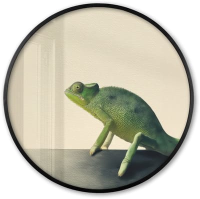 Poster in lijst Rond - Fotolijst 60x60 cm - Posters - Kameleon - Groen - Minimalistisch - Ronde posterlijst zwart - Decoratie - Wanddecoratie woonkamer - Muurdecoratie slaapkamer