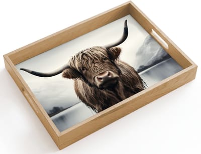 Dienblad hout 40x30 cm - Schootdienblad - Schotse hooglander - Water - Nat - Borrelplank rechthoek - Plateau dienbladen