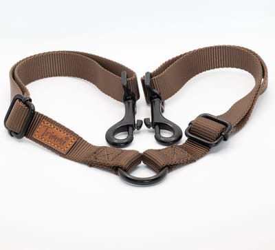 Nylon koppelstuk bruin - koppelstuk riem hond - koppelriem - wandelen met twee honden - koppelstel hond - koppelstukken - hondenhalsband met naam - Halsbanden, riemen & tuigen - 2,5 cm breed - Trimmi