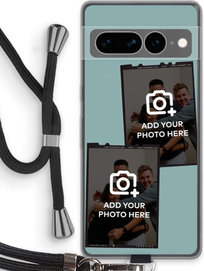 Gepersonaliseerd - Case Company® - Hoesje met koord geschikt voor Google Pixel 7 Pro hoesje met Koord - Polaroid Zwart - Telefoonhoesje met Zwart Koord - Bescherming aan alle Kanten en Over de Schermrand